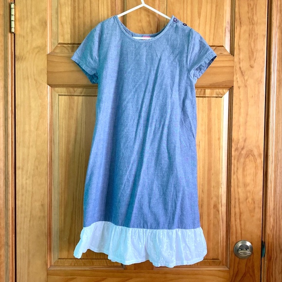 Girl’s size large J. Khaki short sleeved blue dress with big white bow on back - Picture 1 of 8